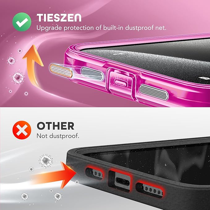 TIESZEN for iPhone 15 Pro Max Case, Compatible with MagSafe,Built-in Privacy Screen Protector and Camera Protection, Anti Spy Full Body Dustproof Shockproof Hard Phone Case 6.7",Bright Pink