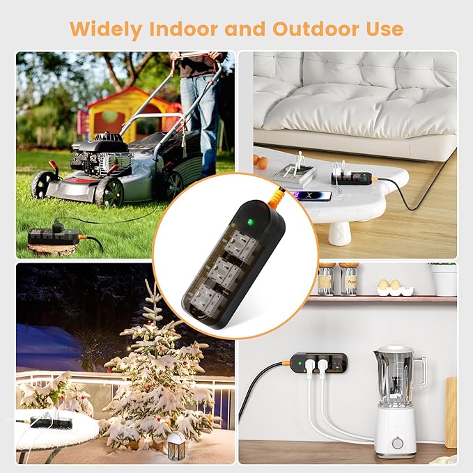 Outdoor Power Strip Weatherproof 6 FT Outdoor Extension Cord Waterproof Surge Protector Power Strip, 3 AC Outlets, 1625W - for Camping, Home, Office, Garden, Dorm, FCC UL Listed