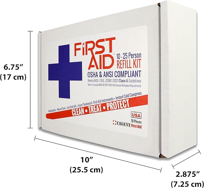 OSHA & ANSI First Aid Kit Refill/Upgrade, 25 Person, 78 Pieces, ANSI 2021 Class A for Office, Business, Home or car Boxes and cabinets: Fill Your kit or use to Upgrade to Current regulations
