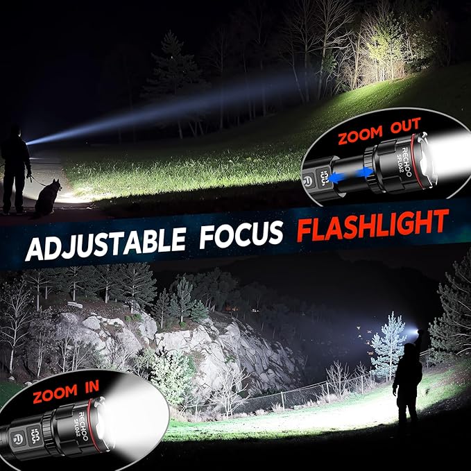 RECHOO Rechargeable Flashlights 1 Pack, Super Bright High Lumens LED Flashlight with LCD Digital Display, 3 Lighting Modes & Zoomable Handheld Flash Lights for Home Camping Emergency