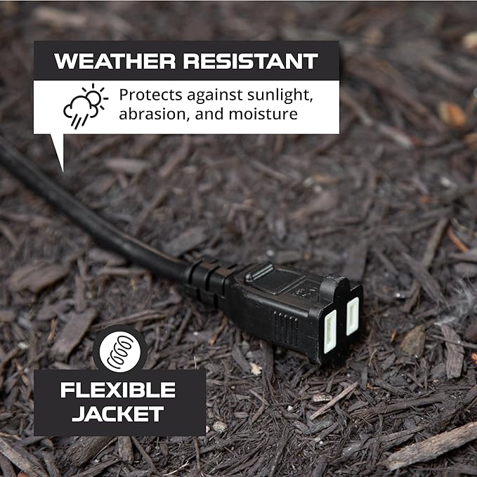 Iron Forge Cable 100 Ft Black Extension Cord, 16/2, 100 Foot Extension Cord with 2 Prong Polarized Plug, Weatherproof - Great for Outdoor & Indoor Use