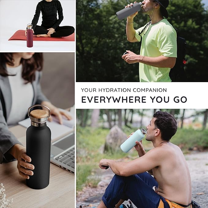 Bambaw Stainless Steel Water Bottle 24 oz, Metal Water Bottle Insulated, Lightweight & Reusable, Keeps Drinks Cold 24h & Hot 12h, Sleek & Elegant Design, Fits in Cup Holder (Ice Blue)