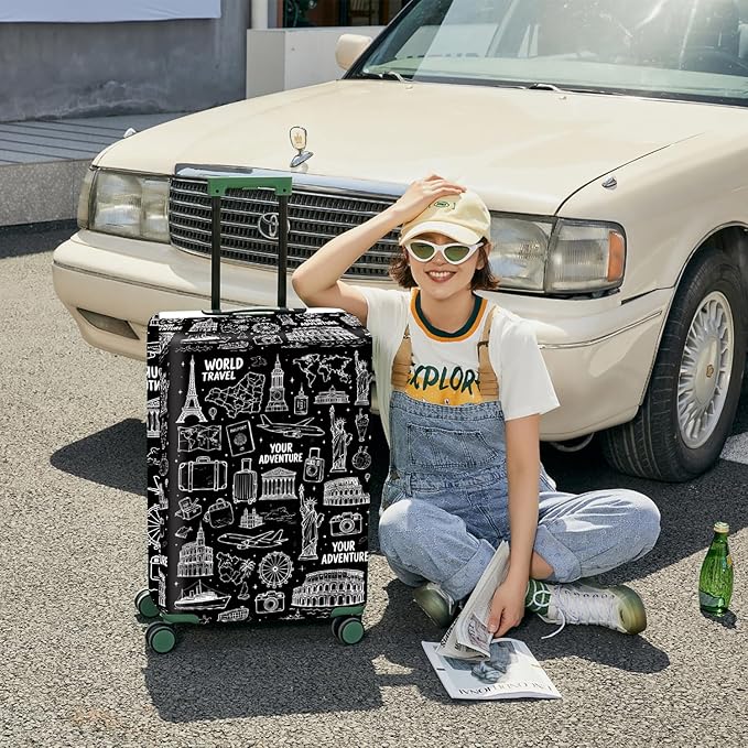 ANNA QUEEN Travel Seamless Pattern Luggage Cover -Stretchable Airplane Suitcase Protector Sleeve,Universal Washable Fit for 20-26 Inch Checked Baggage,Water Resistant Durable Luggage Protector,M