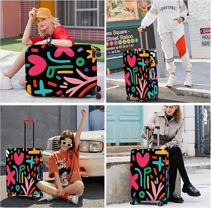 ANNA QUEEN Color Pop Abstract Luggage Cover, Modern Geometric Art Suitcase Protector, Stretchable Washable Travel Sleeve for 24-26 Inch Luggage