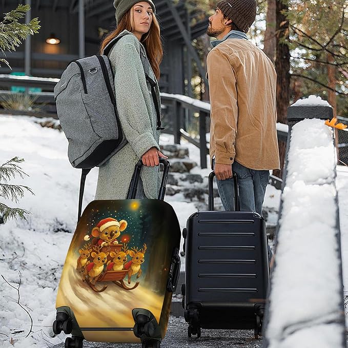 ANNA QUEEN Christmas Koala Luggage Cover, Cute Santa Koala with Reindeer Suitcase Protector, Washable Stretchable Travel Sleeve for 20-22 Inch Luggage