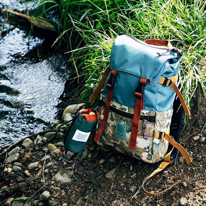 Topo Designs Rover Pack Classic - Laptop Tablet Daypack for Commutes, Day Trips, Hikes, Iconic Denver Design, PFAS-Free, Fair Trade, BlueSign Backpack (Stone Blue/Ash Green)