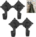 Mystic Colonial Rustic Cast Iron Wall Hooks, Heavy Duty Retro Utility Hooks for Hanging Coat, Bag, Towel, Robe, Hat & More, Pack of 2 | Joined Pieces, Black