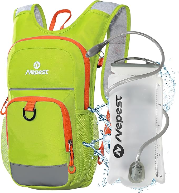Nepest Kids Hydration Backpack, Mini Water Backpack with 1.5L Water Bladder for Hiking Cycling Running
