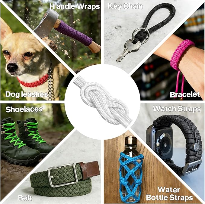 Paracord Rope 750 - Parachute para Cord 4mm 11 Strand Spool Rope Utility Nylon String for Outdoor Camping Survival Utility Tent Crafting DIY Projects - White 100ft