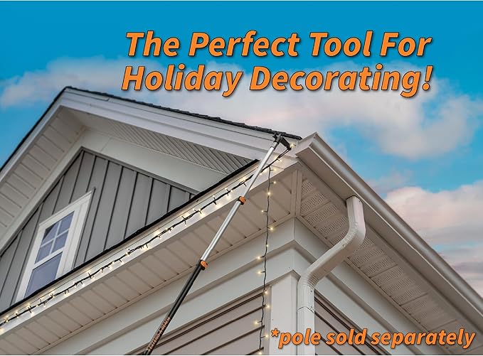 EXTEND-A-REACH Christmas Light Hanger Tool Attachment (Attachment Only) // Christmas Light Installation, String Lights, Birdfeeders // Twist-On Utility Hook Fits Standard ¾ Acme Threaded Pole