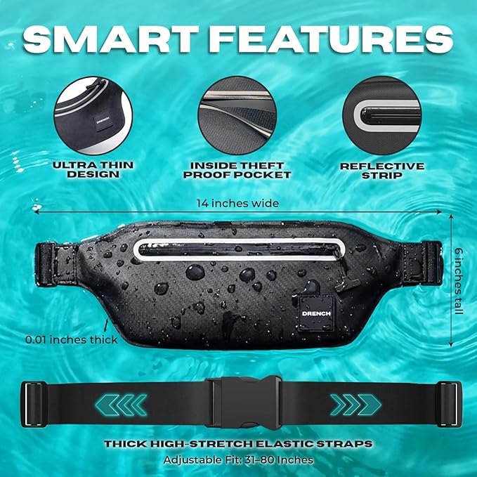 Drench 100% Underwater Waterproof Fanny Pack. Waist Pack. Submersible Waterproof Phone Pouch. Dry Bag for Swimming, Boating, SUP & Snorkelling. Underwater Phone case. Floating Belt Bag