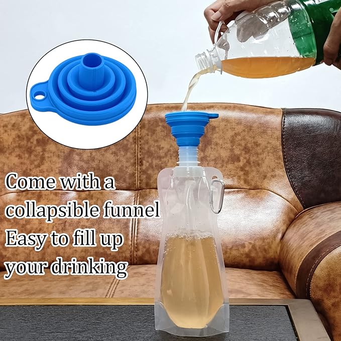 10pcs Collapsible Reusable Water Bottle with Carabiner Clip and folding funnel, for For Gym, Sports, Teams, Hiking, Camping, Biking, Outdoors, Beach, Traveling, Yoga & More, 5 Color