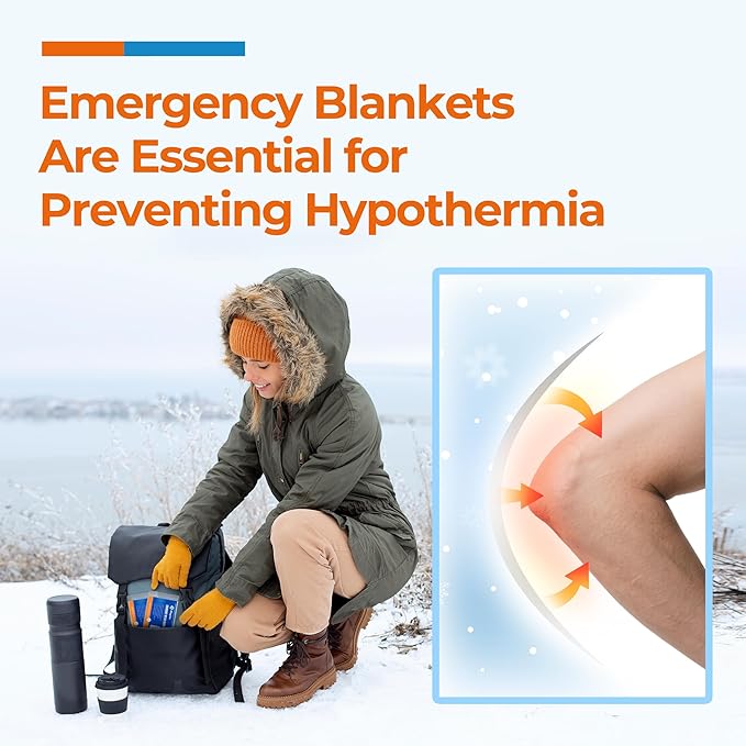 Emergency Blanket for Camping & Survival 30 Packs, 84" L x 52" W, Professional Grade Reusable Space Blanket, Provides Thermal Protection for Hunters, Hikers & Preppers in Snow and Cold Weather