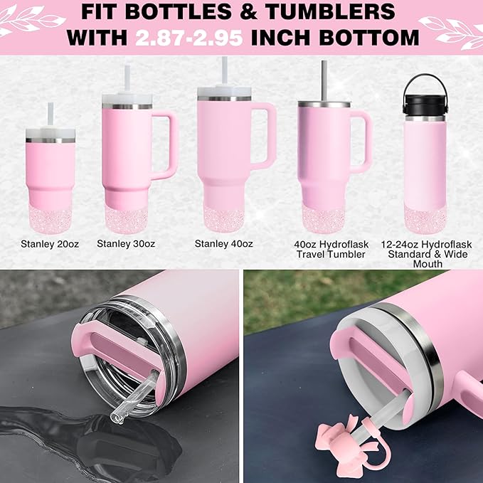 9PCS Pink for Stanley Cup Accessories Set Bling Initials Bow Charms for Stanley Decorations 30/40 Oz Tumbler Accessories Including Bow Straw Topper, Handle Strap, Spill Stopper（Letter G）