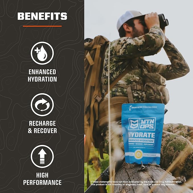 MTN OPS Hydrate Low Sugar Electrolyte Powder Drink Mix with 1g D-Ribose Sugar, 1000mg Electrolytes, On-The-Go Packs, 20 Stick Packs, Pineapple