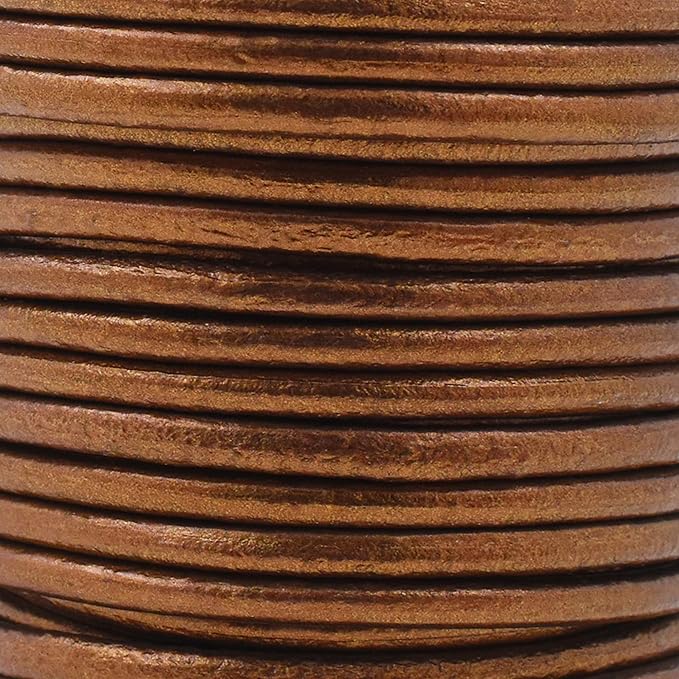 Mandala Crafts Round Genuine Bronze Leather Cord for Jewelry Making – 3mm Cowhide Leather Rope String Lace for Kumihimo – 20 Yards Cowhide Craft Cording Spool