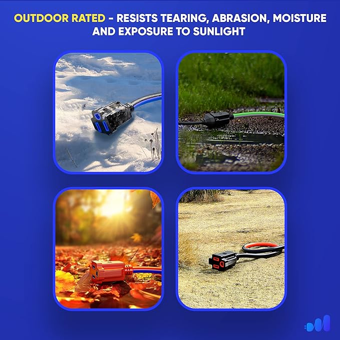 Maximm 25 Ft Blue and Orange Extension Cord, Heavy Duty 3-Prong Outdoor Power Cable, ETL Listed for Contractors