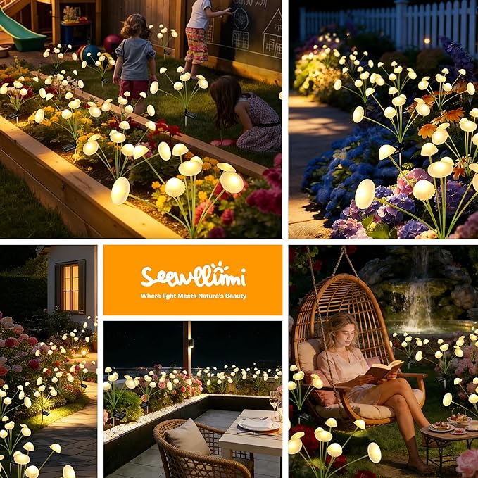 Solar Garden Lights Outdoor, 4Pack Solar Lights Garden Decor, Swaying Mushroom Lights Waterproof for Yard, Patio,Pathway Decoration,Gifts for Women,Mom(Warm White)