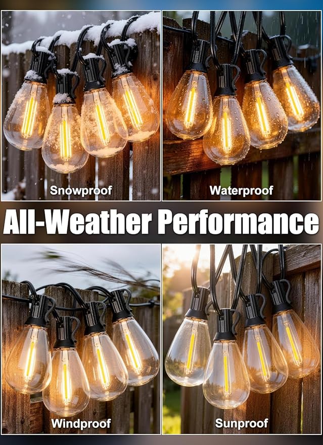 100FT Outdoor String Lights Waterproof with 40+2 Shatterproof S11 LED Bulbs, Extra Long Patio Lights Outdoor Waterproof for Backyard, Bistro Lights Outdoor, LED Lights for Outside, Cafe Lights