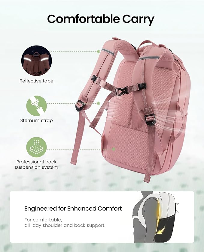 LOVEVOOK Everyday Laptop Backpack for Women & Men With Tumbler Holder,15.6 Inch Classic Travel Work College Teacher Carry on Backpack Purse,Waterproof Computer laptop Bag Hiking Backpack,Light Purple