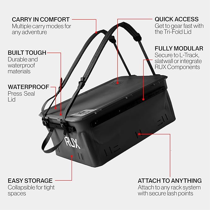 RUX 40L Collapsible Gear Box (Black) - Modular Adventure Storage Solution For Camping Storage, Overlanding, Off-road And Van Life - Weatherproof, Durable and Multifunctional