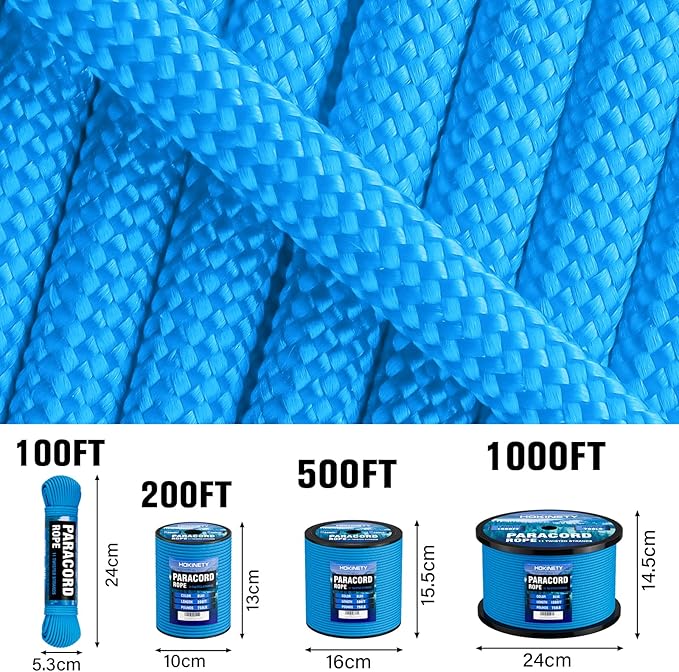 Paracord Rope 750 - Parachute para Cord 4mm 11 Strand Spool Rope Utility Nylon String for Outdoor Camping Survival Utility Tent Crafting DIY Projects - Blue 100ft