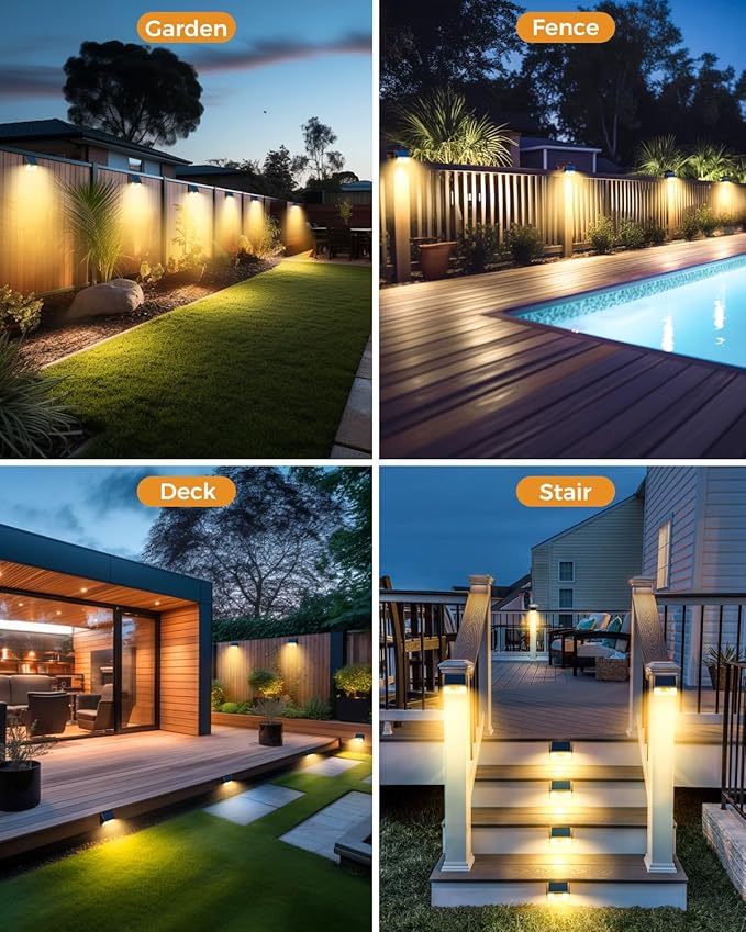 vighep 12 Pack Solar Fence Lights Waterproof, Motion Sensor Deck Lights Outdoor, Cold White LED Outside Lamp Wireless for Wall Yard Steps Stairs Garden - Brown