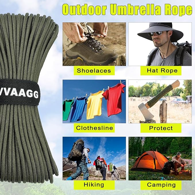 VVAAGG 1000 Paracord Rope, 50ft 12 Strand Parachute Cord for Crafting, DIY Projects, Bracelets, Camping, Tent, Clothsline, Outdoor Hiking, Fishing (Army Green, 50FT)