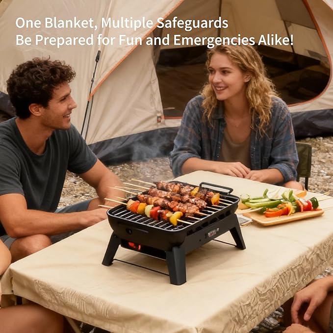Fireproof Blanket,Made of Fiberglass with Bound Edges and Metal Perforations, can be Laid Flat or Hung up, Suitable for Camping, Home fire Protection,BBQ Grill mats (Khaki 23.75" x 31.5")