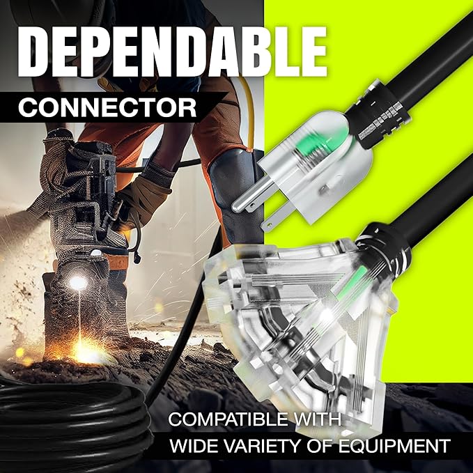 100ft Outdoor/Indoor Extension Cord 3-Outlet 12/3 Gauge Extra Heavy Duty 3 Prong SJTW, Waterproof, Flexible Cold-Resistant Long Power Cord,15A 125V 1875W, Black by LifeSupplyUSA