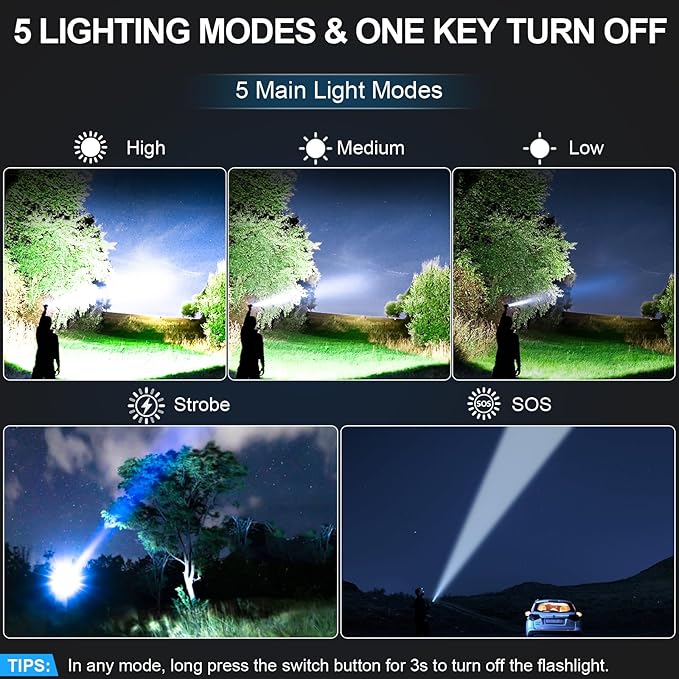 Rechargeable Tactical Flashlights 2000 High Lumens - 5000mAh Super Bright LED Powerful Flash Light, Waterproof Handheld USB C Flashlight for Home,Car,Camping,Emergencies,5 Modes,Zoomable (2, Green)