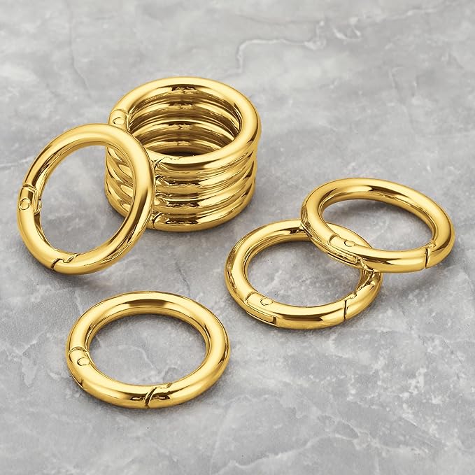 Gkeygo Key Ring Clip, 1 Inch Keychain Rings, 8 Pack Round Carabiner Clip for Keys, Buckle, Bags, Purses - Key Chain Hooks Replacement Keychains Lanyard DIY Crafts, Gold
