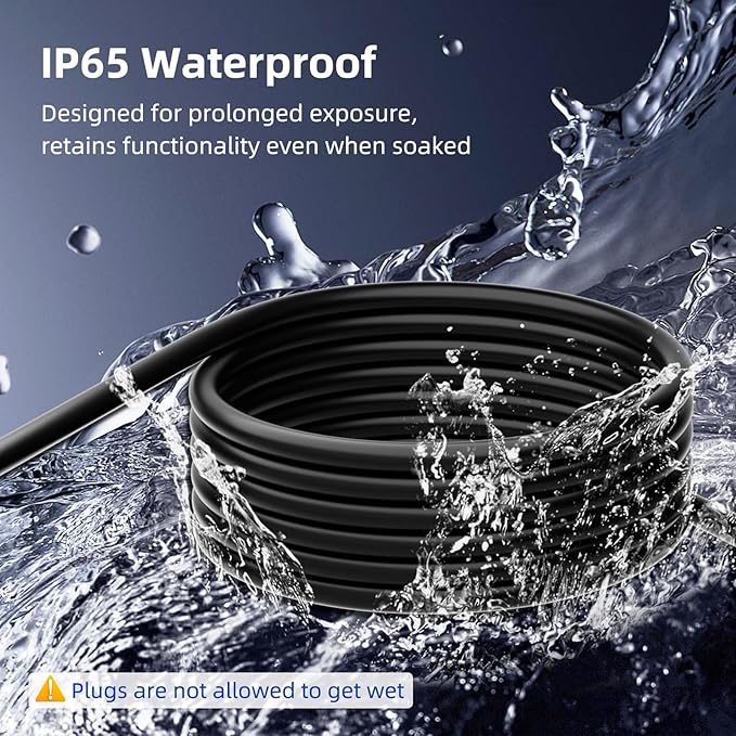 15 FT 3 Outlet Outdoor Extension Cord Waterproof, 16/3 SJTW Black Extension Cord with Multiple Outlets, Heavy Duty 16 Gauge 3-Prong Grounded Power Cable for Garden and Home Use, ETL Listed