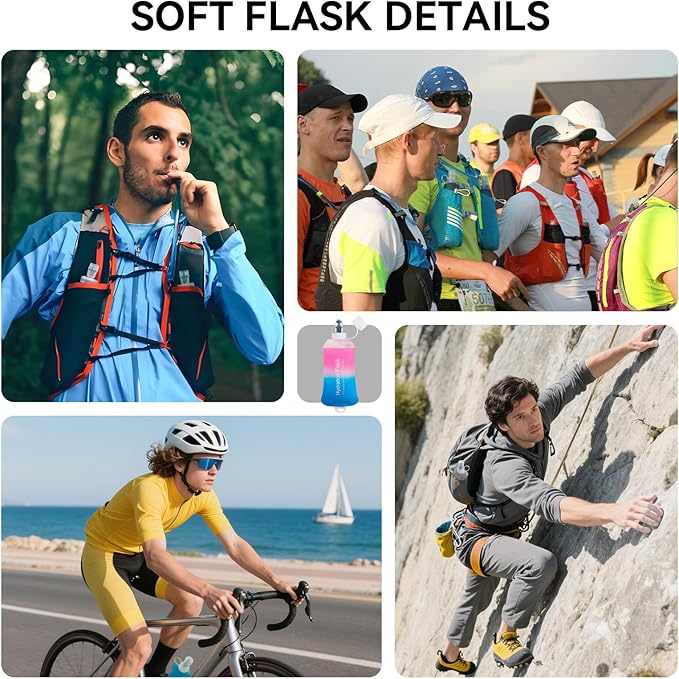 500ml Soft Flask Soft Water Bottle for Running, Hiking, Travelling, Cycling and Climbing - TPU Material - Gradient Pink