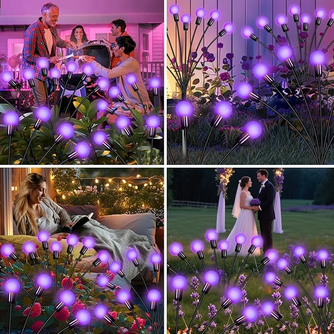 ZFNN Solar Garden Lights Outdoor, 4 Pack Firefly Swaying Lights Purple, Waterproof 4 Pack 24 Heads Garden Decor for Yard Patio Pathway Lawn, Gardening Gifts for Women Christmas Decoration