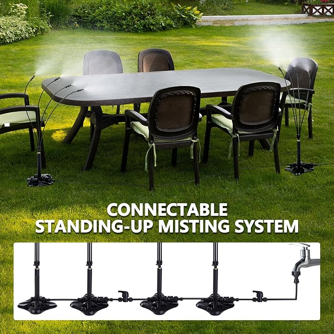 Standing Misters for Outside Patio - Portable Misting System for Cooling Outdoor 26.5Ft Stand Misting Line with 31.5 Inch Height Water Mister for Garden Yard BBQ Party Pool Water Playing Sprinklers