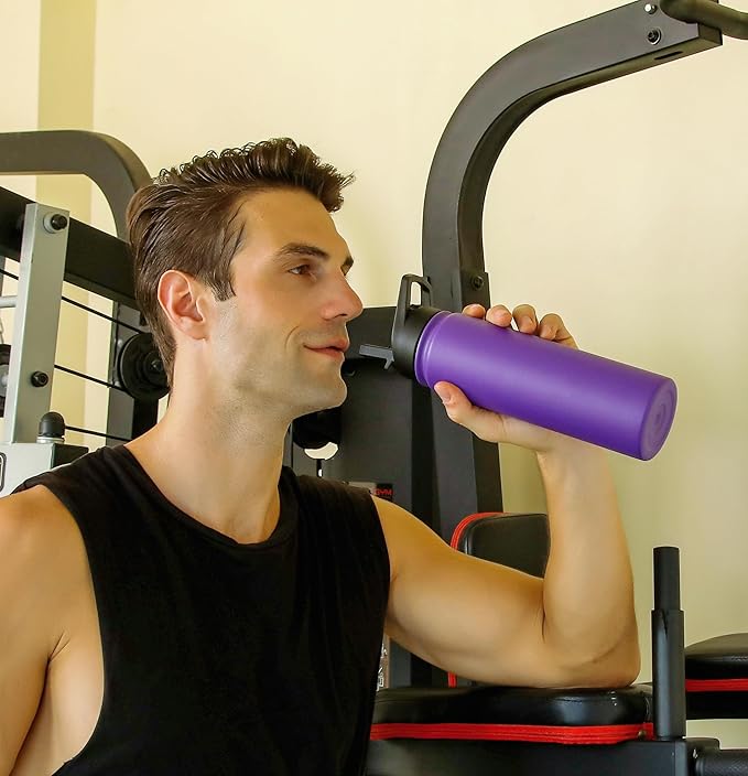 mininoo 24 oz Insulated Water Bottle with Straw Lid, Stainless Steel Double Wall Vacuum, Leak Proof, BPA Free, Keep Cold for 24H & Hot for 12H(Purple)