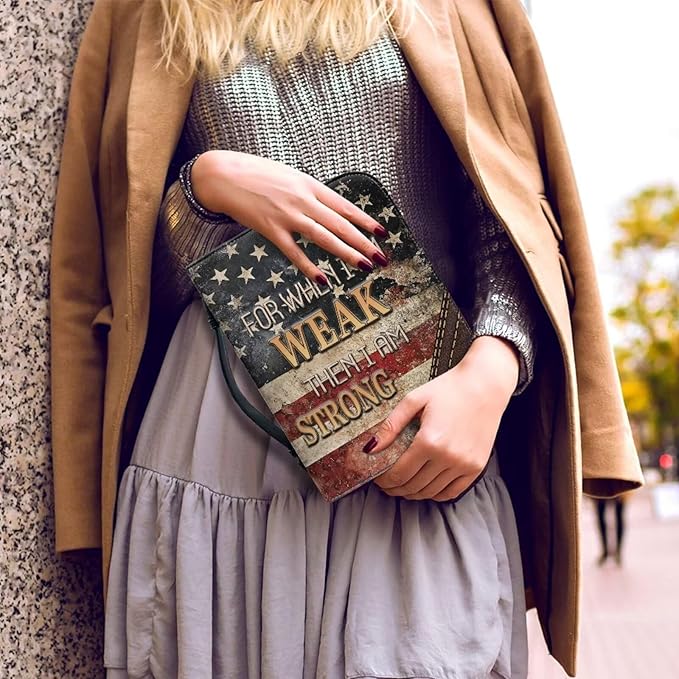Medium Bible Cover Case for Women Men Amercan Flag and Cross PU Leather Bible Case with Bookmark Church Bag Book Carrying Case Bible Cover for Women Men Bible Case for Men Women