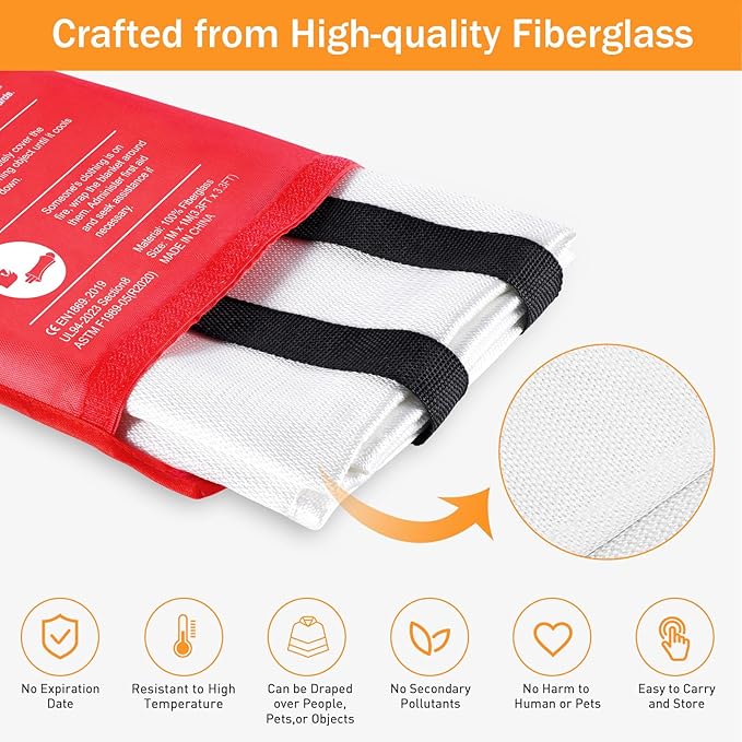 Emergency Fire Blanket for Camping Grill - Mondoshop Fire Retardant Blankets for Home Kitchen - Fireproof Blanket for Picnic, Grill, Car, Office, Warehouse, School, Fireplace
