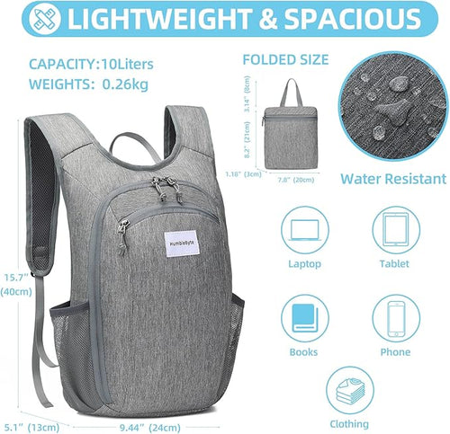 10L Foldable Lightweight Backpack – Packable Travel Daypack for Hiking, Cycling & Everyday Use – Water-Resistant Travel Bag with Multi-Pocket Design for Women & Men(Gray)