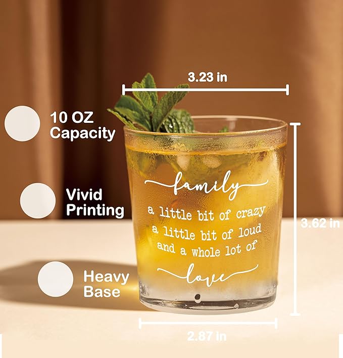 Nogrit Funny Family Quote Whiskey Glasses 10 oz, Best Housewarming Gifts 2025, Family Union Gifts Old Fashioned Rocks Glasses for Women Men Drinking Cocktail Scotch Vodka Tequila Rum