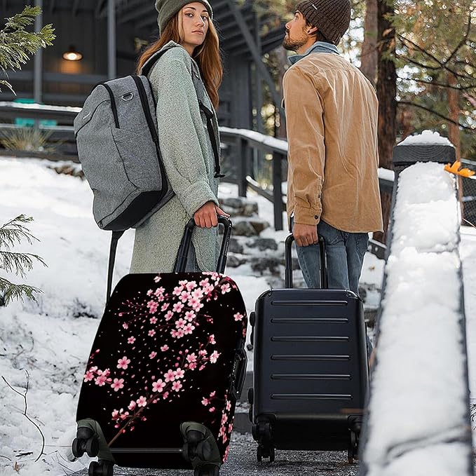 ANNA QUEEN Cherry Blossom Luggage Cover, Elegant Pink Sakura Design Suitcase Protector, Stretchable Washable Travel Sleeve for 24-26 Inch Luggage