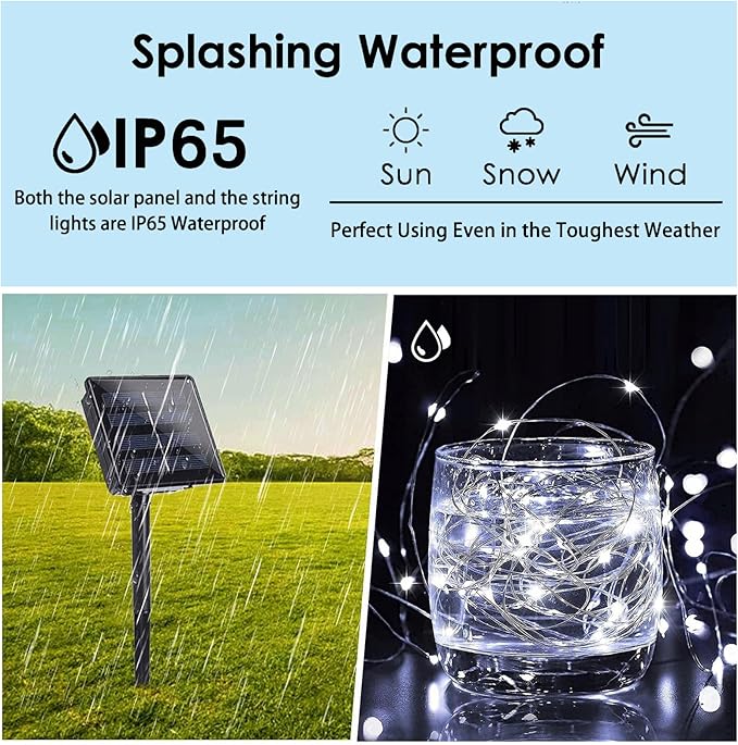 Solar String Lights Outdoor – 2-Pack 80FT 200LED, 8 Modes (Cool White/Multicolor)