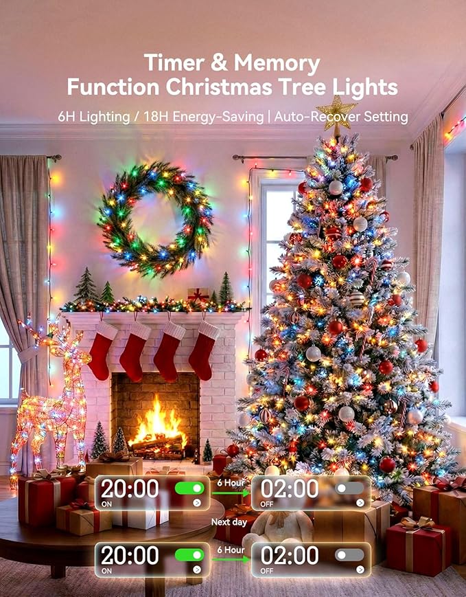 LitHome 164FT 500 LED String Lights Outdoor Indoor, 8 Modes Waterproof Christmas String Lights with Timer & Memory Function, Outdoor Christmas Lights Green Wire for Xmas Tree Party Garden, Multicolor