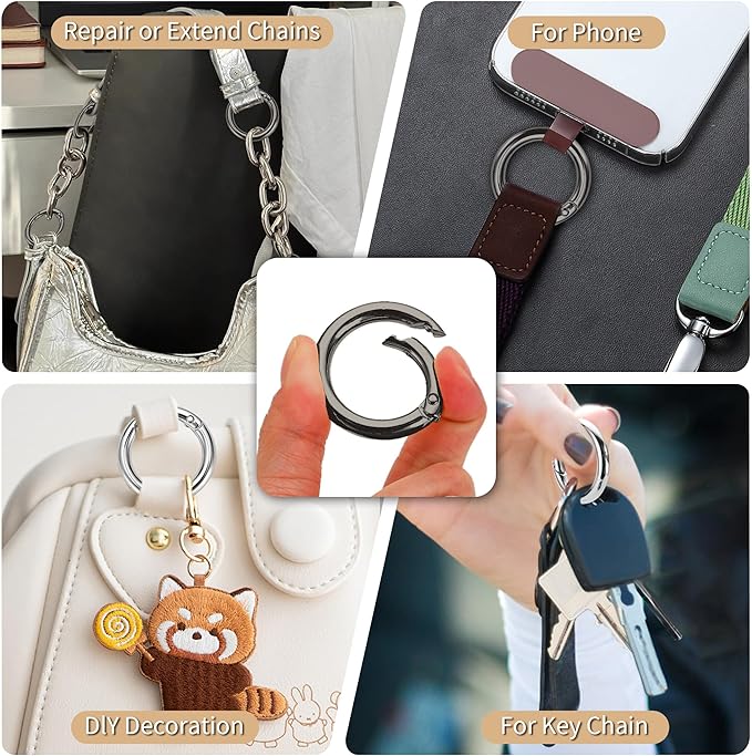 Gkeygo Key Ring Clip, 1 Inch Keychain Rings, 8 Pack Round Carabiner Clip for Keys, Buckle, Bags, Purses - Key Chain Hooks Replacement Keychains Lanyard DIY Crafts - Black, Silver