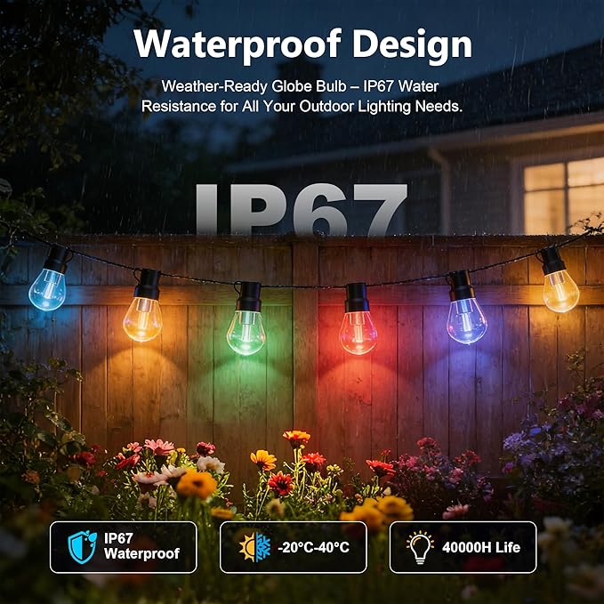 Beizelte Outdoor String Lights, 300FT RGB+IC Outside Light Dimmable Shatterproof LED Bulbs, IP67 Waterproof Chasing Effect Lighting DreamColor Patio Strip Lights for Backyard, Balcony, Outdoor Living