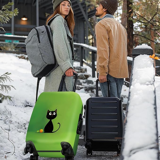 ANNA QUEEN Cute Black Cat Luggage Cover, Minimal Cartoon Suitcase Cover, Stretchable Washable Travel Protector for 24-26 Inch Luggage