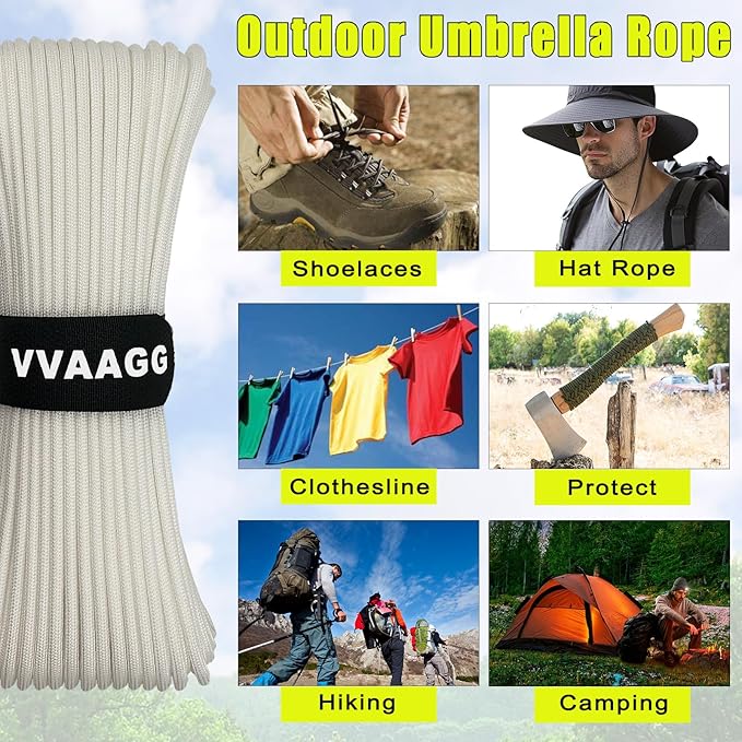 VVAAGG 1000 White Paracord 200FT Utility Parachute Cord 4mm Nylon String12 Strand Nylon Camping Rope, Tent Rope, Clothsline Rope for Survival & Camping Gear(White, 200FT)