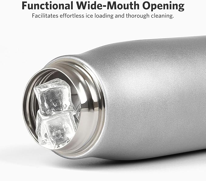 Small Water Bottle 12 oz, Dusgut Insulated Water Bottle,Stainless Steel,Wide Mouth Portable Lid,Silver