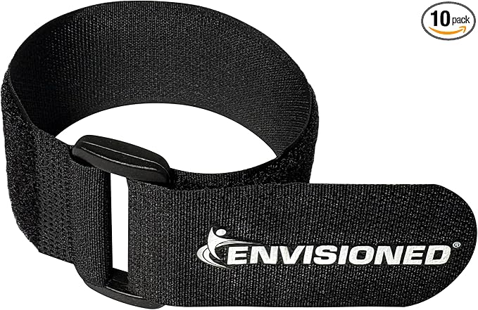 Reusable Cinch Straps 1" x 30" - 10 Pack Multipurpose Quality Hook and Loop Securing Straps (Black)